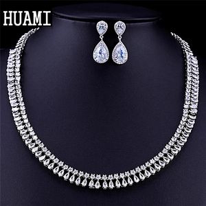 Necklaces Huami Classic Jewelry Sets Earrings Drop Water Necklace for Women Banquet Wedding Party Regalos Para Mujer Crystal Necklace
