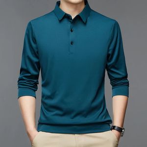 Spring Autumn Polo-Neck Casual Fashion T-shirt Mężczyzna długi rękaw stały kolor Kolor All-Match Bottoming Tees Hombre Pullover Tops Men 240115