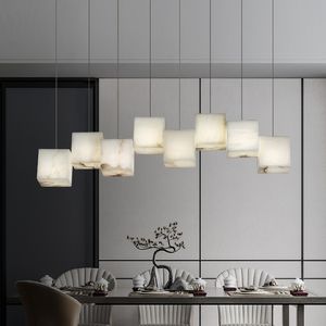Lampadario in marmo 2024 con corda per sala da pranzo Illuminazione da cucina Lampada a sospensione a LED a sospensione dal design moderno con geometria quadrata