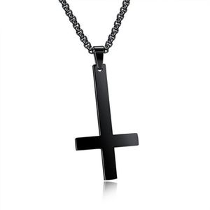 Masculino preto cruz invertida de são peter pingente colar para homem gargantilha de aço inoxidável crux de sanctus petrus jóias masculino neckl298c