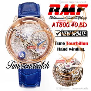 RMF AT800.40 Astronomia Tourbillon Mechanical Mens Watch Rose Gold Case Paved Baguette Diamonds Skeleton Dial Leather Strap Super Edition Timezonewatch A05A