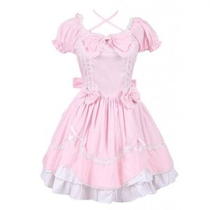 Pode ser personalizado 2018 rosa e branco manga curta laço com gravata gótico vitoriano lolita vestidos para mulheres customizados221b