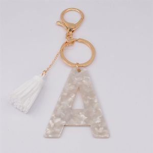 Tassel Acrylic 26 English Letter Keychain Fashion White Pattern Key Chain Initial Alphabet Pendant Gift For Friends Women3042