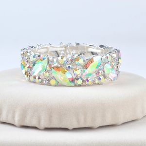 Enkel AB -färg Färgglada kristallmanschett Bangles Armband Stort breda stretch Bangle smycken gåvor för kvinnor bröllop accesorios 240115