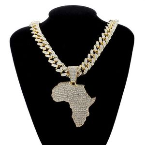 Anhänger Halsketten Mode Kristall Afrika Karte Halskette Für Frauen Männer Hip Hop Zubehör Schmuck Choker Cuban Link Kette GIF2317