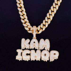 With 20MM 16inch Cuban Chain Men's Custom Name Drip Bubble Letters Chain Pendants Necklaces Ice Out Cubic Zircon Hip Hop Jewe2325