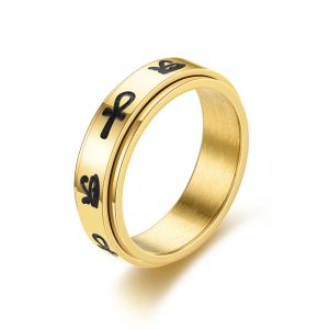 Angst-Fidget-Spinner-Ringe, ägyptische goldene Farbe, 14 Karat Gelbgold, Ankh-Auge des Horus, Ringe für Damen und Herren, Anti-Stress-Schmuck