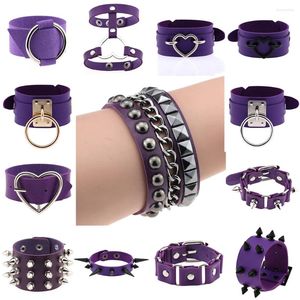 Charm Bracelets Wholesale Purple Leather Studded Punk Students Bracelet Goth Gothic Rivet Wristband For Women Jewelry
