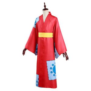 One Piece Wano Country Monkey D Luffy Cosplay Costume Kimono Kıyafetleri Cadılar Bayramı Karnavalı Takım Y0913273H