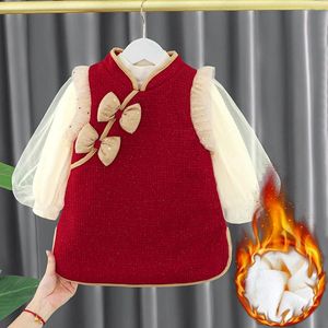 Girl Dresses Toddler Baby Girls Winter Kids Red Christmas Year Plush Warm 2pcs Dress Outfits Infant Clothing Sets Top Skirt For 1-4 Years
