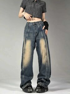 Kvinnors jeans högkvalitativa retro high street kvinnor jeans amerikansk modemärke skarvt tvättade byxor män och kvinnor raka breda ben pantsyolq