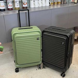 Malas de viagem de abertura frontal Mala de bagagem de rolamento feminina 20 24 28 polegadas Universal Wheel Travel Case Expansível Shipping Trolley Case Q240115