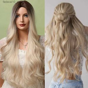 Syntetyczne peruki długie ombre mieszane blond falelne syntetyczne peruki imprezowe cosplay kobiety włosy odporne na ciepło Q240115