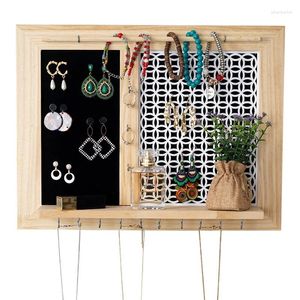 Jewelry Pouches Hanging Organizer Wall Mounted-Rustic Wooden Hanger Bracelet Earring Holder Storage