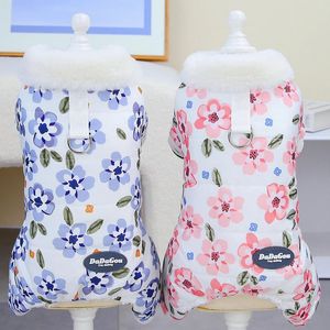 Cão vestuário pet casaco roupas para cães pequenos animais de estimação flor engrossar à prova dwaterproof água inverno neve acolchoado roupas macacão chihuahua traje