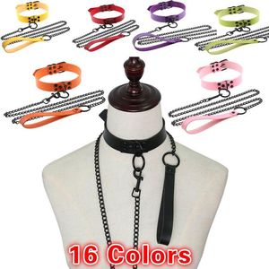 Sexy Darkness Style Necklace Metal Chain Choker Punk PU Leather Collar Unisex Flirting Role Play Neck Belt Exotic Bondage Leash293N