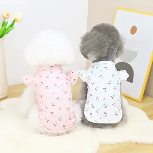 犬アパレルピンクの綿ペット服夏のTシャツの花パターンOネックレース半袖セータースウェットシャツ小犬用ロパデポロ