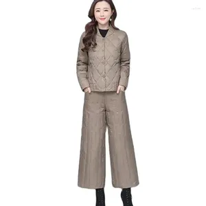 Kvinnors tvåbitar byxor 2024 Autumn Winter Cotton Suit Women's Down Coat Warm Wide Leg Female Trousers Casual Outfit