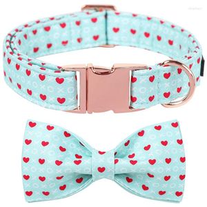 Dog Collars Unique Style Paws Blue Heart Collar Valentine's Day With Bowtie Cute Puppy Necklace For Small Medium Large