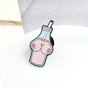 Brooches Creative Pink Sweet Brooch Female Organs Beverage Breast Shape Unique Bottle Women Gifts Coat Badge Pins