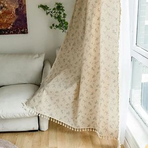 Floral Farmhouse Gardiner Semi-Blackout Living Room Drapes Cotton Linen Bohemian Window Curtain 1 Paneler Tassel Beige Rod Pocket 240115