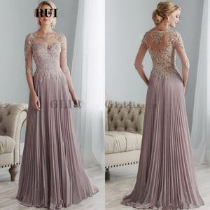 luxury lace Mother of the Bride Dresses 2024 sexy Crystal Pleat Plus Size Ladies For Weddings Mothers Dress Long Sleeves Appliques Beaded Groom Wedding Party Gowns