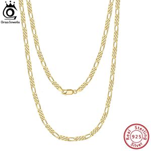 ORSA JEWELS Handmade Italian 3.m Diamond-Cut Figaro Chain Necklace 18K Gold over 925 Sterling Silver Men Woman Jewelry SC34 240115