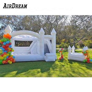 wholesale 4.5x4m Advertising Inflatables High quality Inflatable Bounce Houses Wedding Bouncy Castle With Slide Combo All white Bouncer jumping bed For Sale