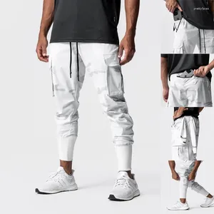 Calças masculinas camuflagem calças roupas de rua casual carga joggers fino rápido seco perna fechamento fitness