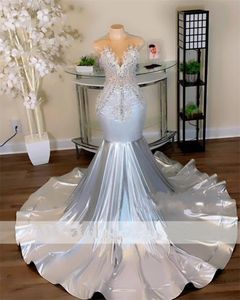 Long Diamonds Sparkly Sier Prom Dress 2024 Beads Crystals Rhienstones Glitter Birthday Party Evening Gown Robe