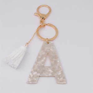 TASSEL ACRYLIC 26 English Letter Keychain Fashion White Pattern Key Chain Initial Alphabet Pendant Gift for Friends Women278m