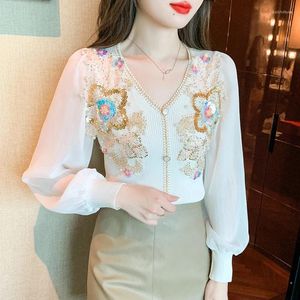 Women's Blouses Satin Chinese Style Shirt Loose Embroidery Fashion Clothing Full Spring/Summer Vintage Women Tops YCMYUNYAN