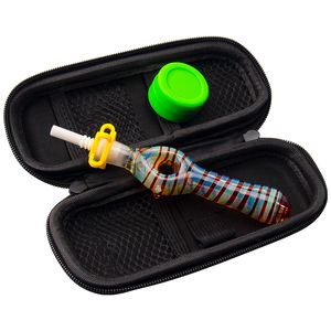 Headshop666 NC055/NC056 Colored Dab Rig Smoking Pipe Bag Set 10mm Titanium Ceramic Quartz Nail Clip Dabber Tool Silicon Jar Air Hole Recycle Glass Pipes 2 Styles