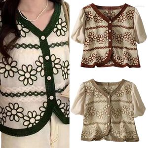 Women's Blouses Vintage Hollow Out Embroidered Bubble Sleeves Top Summer Shirts For Women Girls