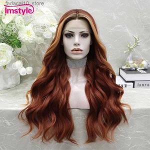 Syntetiska peruker Imstyle Ginger Wig Highlight Orange Syntetisk spets Front Wig T Lace Wig Long Wavy Perk Värmebeständig Fiber Cosplay Wigs Q240115