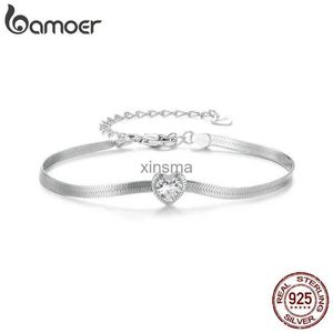 Chain Bamoer 925 Sterling Silver Punk Herringbone Snake Chain Bracelet Heart Blade Chain Link Platinum Plated for Women Fine Jewelry YQ240115