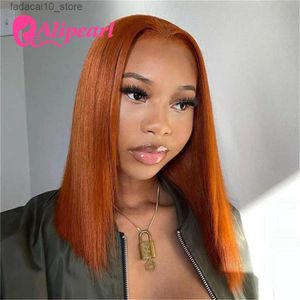 Synthetic Wigs AliPearl per Color Short Bob Human Hair Wigs Ginger Oranger Straight 5x5 Transparent Lace Short Bob Wig Pre-Plucked For Women Q240115