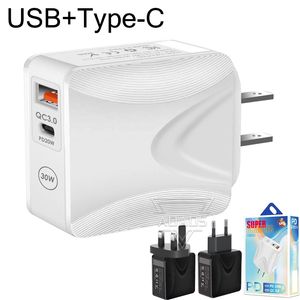 Type-C+USB Dual Port Fast Charging 20W/12W Wall EU/US/UK Anpassad för iPhone Samsung Smart Phone Charger CE-certifierad