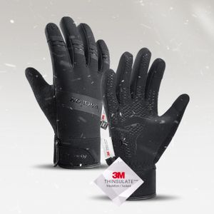 Black Winter Warm Full Fingers Waterproof Cycling Outdoor Sports Running Motorcykel Ski Touch Screen Fleece Gloves 240112