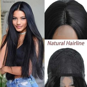 Perucas sintéticas New SexyWomen Long Black Straight Small Lace Front Wigs Q240115