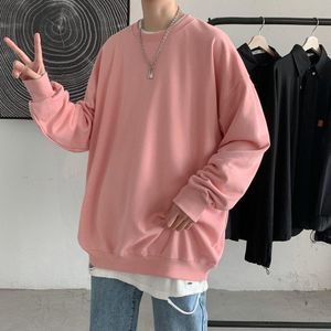 Herren Hoodies Sweatshirts Herbst Rundhals Langarm T-Shirt Einfarbig innen mit einem Basisshirt Top Paar Rosa Kapuzenlos Frühling Th Ot9Aq