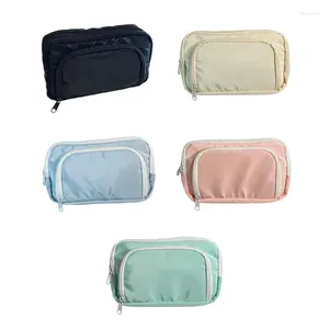 Cosmetic Bags Women Casual Solid Color Bag Student Girl Stationery Pencil Case Handbag Large Capacity Multi-pocket Makeup Storage