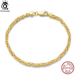 ORSA JEWELS Handmade Italian 2.5mm Flat Byzantine Link Chain Bracelet 18K Gold Over 925 Sterling Silver Women Teens Chain SB122240115
