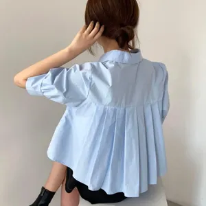 Kvinnors blusar blusa mujer de moda 2024 Verano elegantes sommarblus kvinnor tillbaka veckad kort skjorta grödhylsa toppar vit docka chic