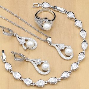 Necklaces Freshwater Pearls Sier Color Bridal Jewelry Sets with Flower Zircon Decoration for Women Wedding Earrings Dubai Necklace Set