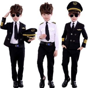 Ny mode barndag pilot uniform stewardess cosplay halloween kostymer för barn förkläde tjej pojke kapten flygplan FA236s