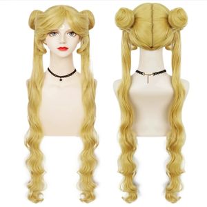 Ondulate lunghe 2 code di cavallo Anime Sollar Moon Cosplay Ragazze Costume di Halloween Parrucca di Natale 1pc Cap240115