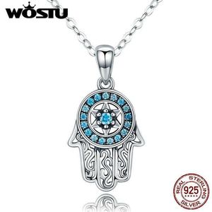 Wostu Real 925 Fatima Hamsa Kolye Suçunun Gümüş Eli Kadınlar İçin Moda Bijoux Mücevher Hediye CQN264 Y19061703254Y