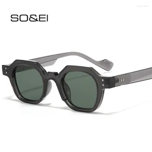 Sunglasses Retro Polygon Small Square Women Shades UV400 Fashion Punk Rivets Decoration Men Clear Lens Frame