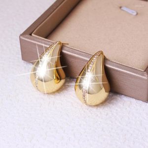 Studörhängen mode vintage lyx zirkoniumfall för kvinnor 14 k guldpläterad kvinnas tårtopp örhänge bröllopsfest tillbehör
